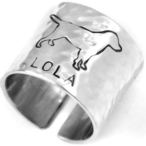 Labrador Ring Custom Dog Adjustable Ring, Personalized Hammered Labrador Ring, Engraved Hand Stamped Cute Dog Wide Band Ring
