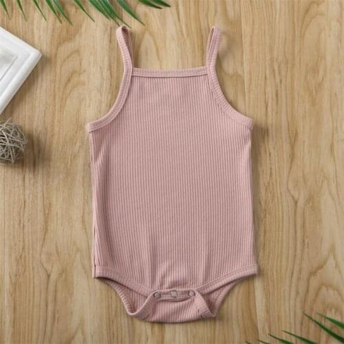 Newborn Baby Boy Girl Clothes Solid Cotton Sleeveless Sling Bodysuit Jumpsuit Summer Outfit 0-18M