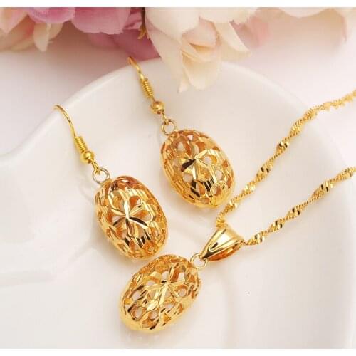 Cute Jewelry Gold hollow flower beads girls bridaljewelry set for Women Necklace Earrings Set Party Accessories Gift daily wear