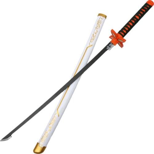 Cosplay Kimetsu no Yaiba Sword Weapon Demon Slayer White Half Kochou Shinobu Sword 1:1 Anime Ninja Knife Wood Katana Prop 104cm