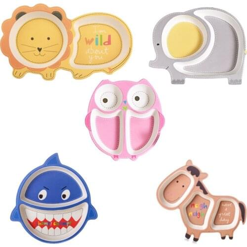 Creative Cartoon Baby Dishes Bamboo Fiber dinner plate bow Irregular Children Tableware For Infant Toddler Kids Feeding Utensil