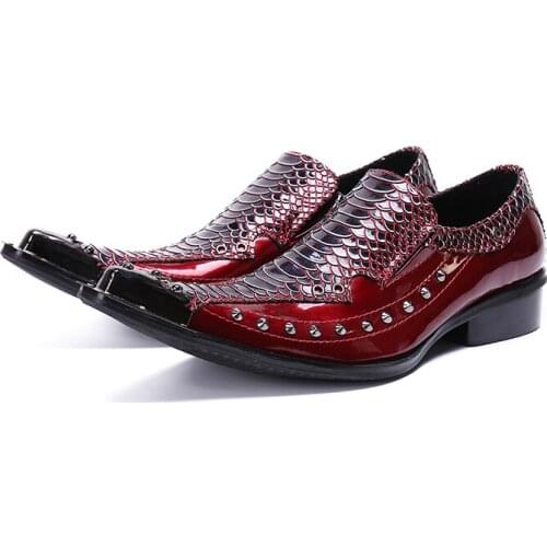 Studded Metal Decor Men Genuine Leather Oxfords Slip On Mens Wedding Dress Shoes Pointed Toe Business Leather Shoes Male Flats