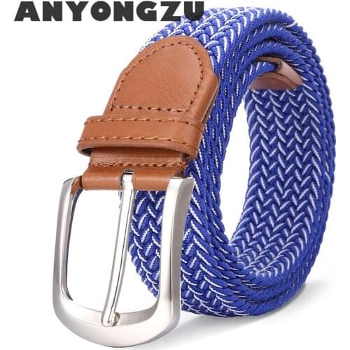 Men Women Elastic Knitted Canvas Alloy Needle Buckle Waistband High Quality Colour Stitching Fashionable Casual Breathable Belt