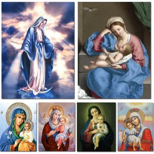 Nabi DIY Diamond Painting Mosaic Virgin Mary Wall Decor Full Square Rhinestone Pasted Diamond Embroidery Religion Pattern Gift