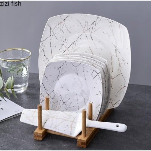 Ceramic Plate Set with Stand Porcelain Wood Afternoon Tea Cake Dessert Restaurant Party Buffet European Style Fruit Plates Set