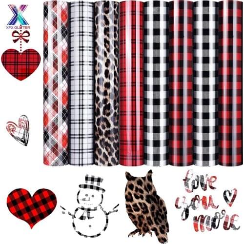 XFX HTV 8 Pieces Buffalo Plaid Transfer Vinyls Leopard Iron-on HTV 12 X 10 IN Christmas Decoration Film for DIY T-Shirts Cricut