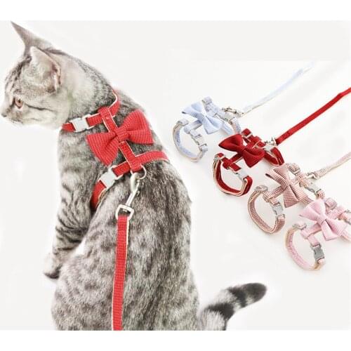 Bowtie Cat Adjustable Leash Harness Set Dog Walking Chest Strap Puppy Leashes Traction Rope Kitten Nylon Collar Pets Supplies
