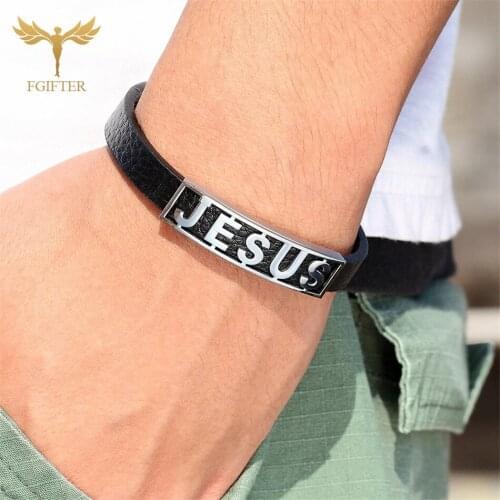 Religious Christian Jesus Bracelets Stainless Steel Leather Cuff Bangles Jewelry Accessories Gifts for Women Men