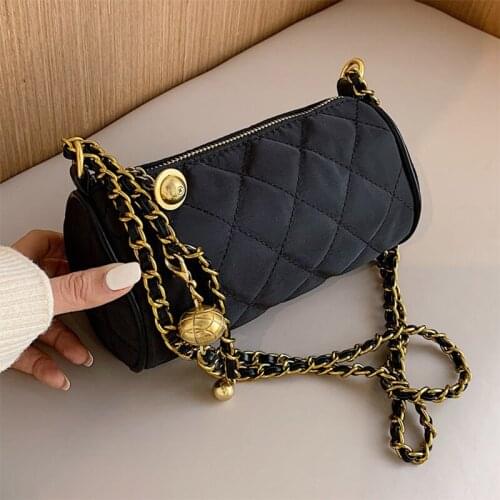 S.IKRR Small Cylinder Bag Nylon Chain Crossbody Bags for Women 2020 Womens Shoulder Handbags Female Branded Trending Hand Bag