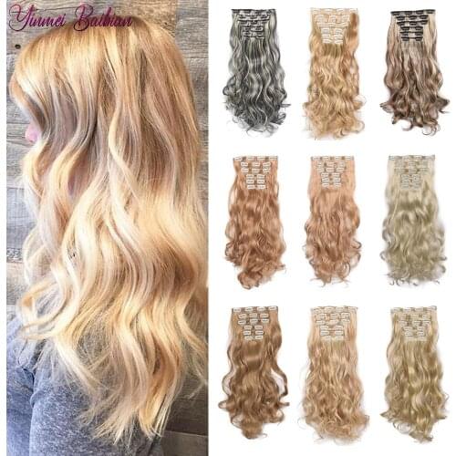 Synthetic Long 22" Hairpiece 16 Clips In False Styling Hair 140g 6Pcs/Set Straight Clip In Hair Extensions Heat Resistant