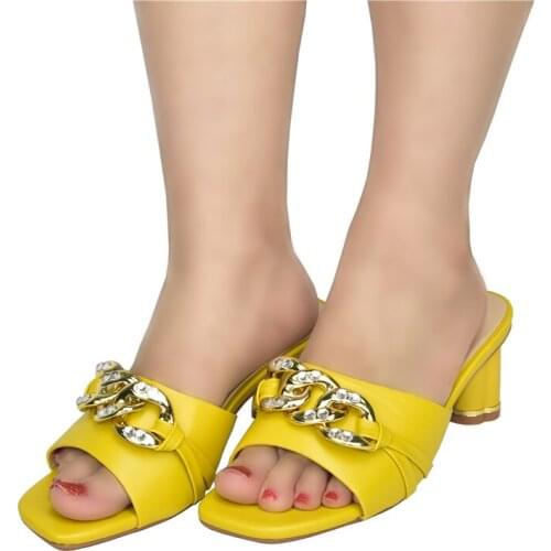 Casual Shoes Summer Womens Slippers Metal Chain Slides Ladies Open Toe Comfortable Women Shoes High Heel Open Toe Pumps