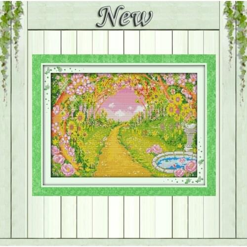 Quiet scenery rose garden flower Counted print on fabric Cross Stitch Needlework kits DMC 14CT 11CT DIY Embroidery Sets painting
