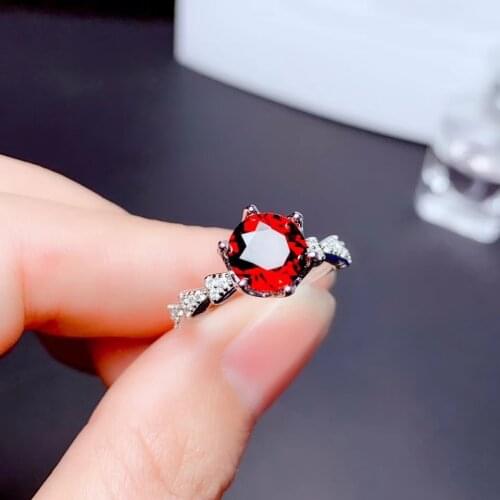 CoLife Jewelry 925 Silver Engagement Ring for Woman 8mm Natural Garnet Ring for Daily Wear Sterling Silver Garnet Jewelry