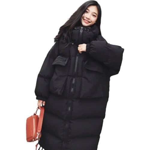 Dames Jassen Winter Jacket Women Overknee Big Pocket Oversize Parka Manteau Femme Hiver Plus Size Black Solid Long Warm Coat