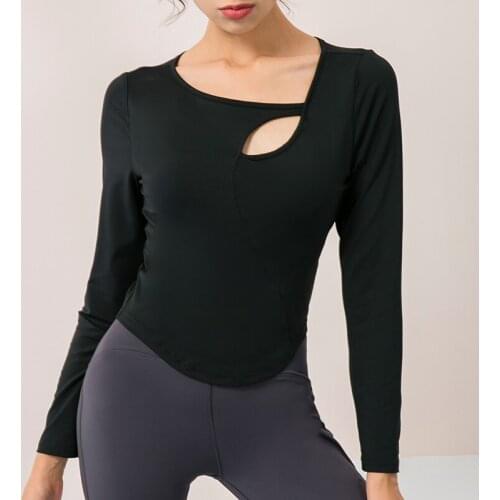 Women Yoga Tops Sexy Hollow With Padded Long Sleeve T-Shirts Solid Seamless Gym Clothing Yoga Sports Fitness Casual Shirts 2021