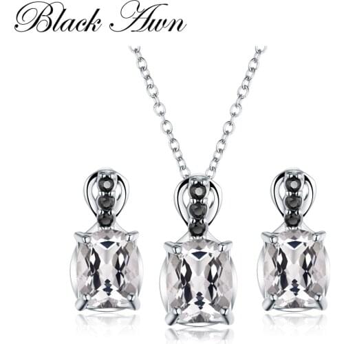 925 Sterling Silver Fine Jewelry Sets Trendy Engagement Wedding Necklace+Earring for Women PT160