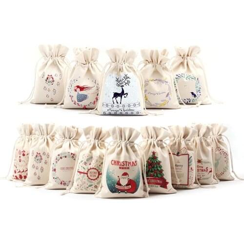 14 Styles New Year Gift Santa Sacks Large Santa Claus Bag Merry Christmas Santa Sack Canvas Gift Bags Drawstring Cotton Stocking