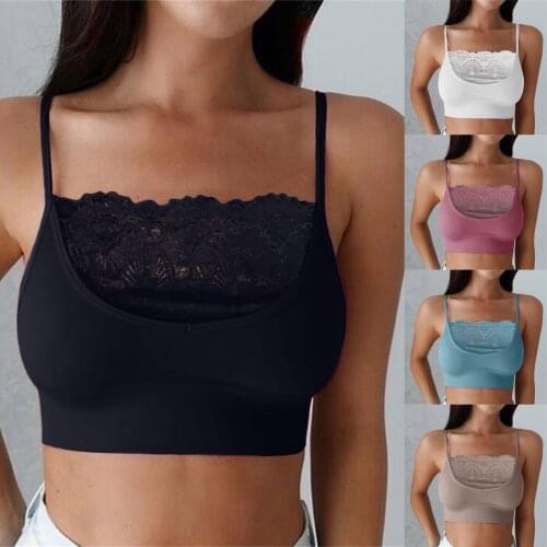 Women Plus Size Vest Crop Wire Free Lingerie Sexy Sleeveless Lace Bralette Top V-Neck Camisole Underwear Female Lace Underwears