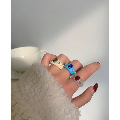 Crystal Acrylic Resin Ring Retro Fashion Simple Personality Elegant Lovely Sweet Candy Color The Index Finger Ring Women Jewelry