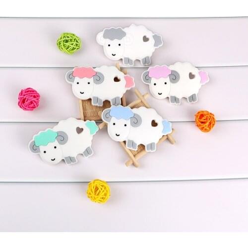 Kovict 1pcs Cartoons Sheep Food Grade Silicone Teether Bracelet Pacifier Chain Clip Pendant BPA Free Baby Teething Toy Necklace