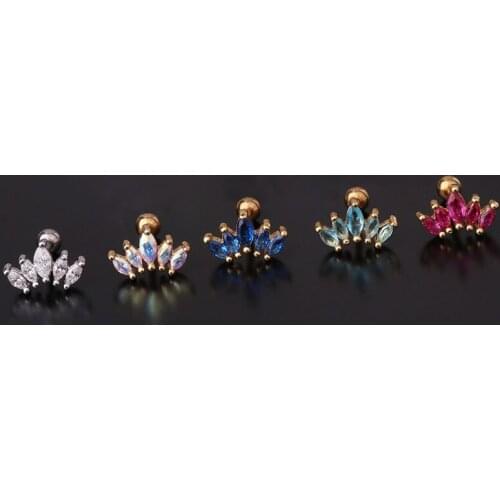 1 PCS Cute Small Shiny Color Zircon Crystal Crown Shape Earring for Women Trendy Steel Bar Ear Cartilage Stud Cuff Jewelry