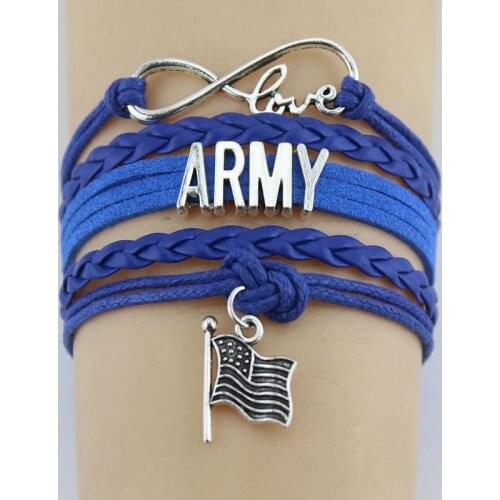 10PC/lot Infinity Love Army Flag Charms Bracelets & Bangles Leather Braid Wrap Bracelet Gifts For Men Women Fashion Jewelry