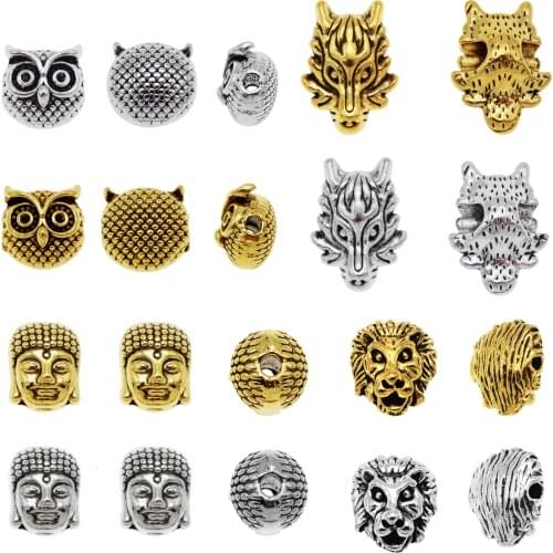 10PCS Gold Charms Bead Man Charms Religious Jewelry Necklaces Dragon Owl Buddha Alloy Bead Vintage Animal Jewelry Finding