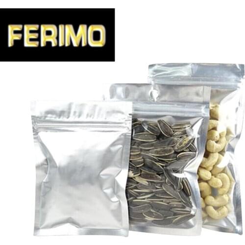 100pcs silver Clear+Pure aluminium zipper lock food bag,food packaging bag Size 9*13cm FreeShipping 12*20cm 20*30cm zip lock bag