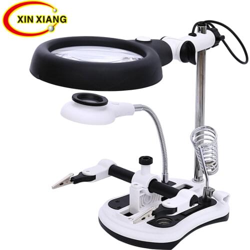 18 LED Helping Hand Third Hand Soldering Tool Welding Auxiliary Clip Magnifier 10X 6X 5X 2.5X Table Clamp Magnifier Loupe Repair