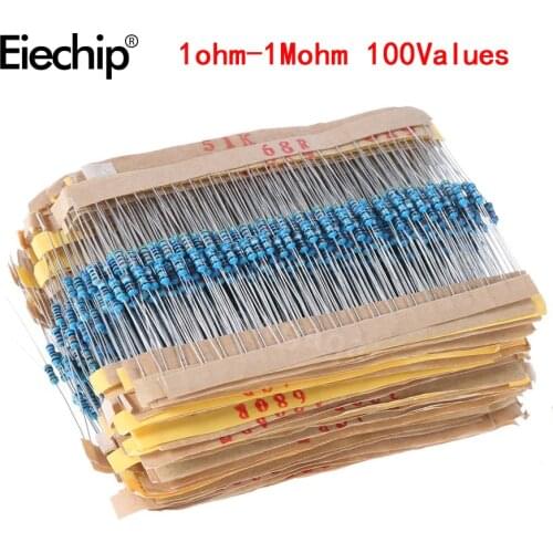 2000pcs/lot 1/4W Metal Film Resistor Assorted Kit, 1 ohm-1M ohm 100 Values set of Resistors Assortment DIY electronic set