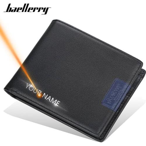 2021 Slim Men Wallets Name Engraving Card Slot High Quality Male Purse New PU Leather Coin Holder Men Wallets