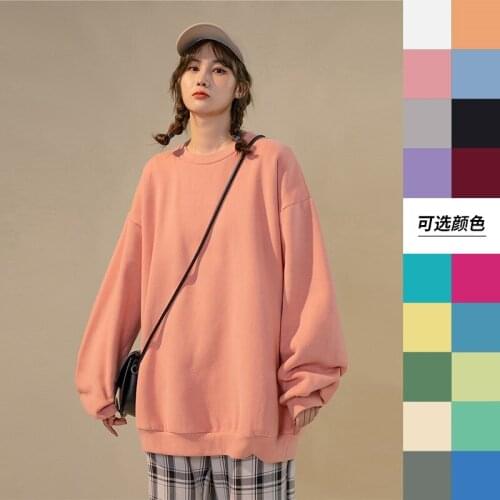 2021 Spring Autumn O-Neck Pullover Women Korean Candy Colors Oversized Sweatshirt Vintage Harajuku Hoodie Casual Coat Streetwear
