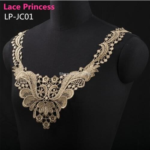 3 PCS LP-JC01 gold color Embroidered Neckline venise lace collar clothing Accessories, collar flower patch 31 x 35cm