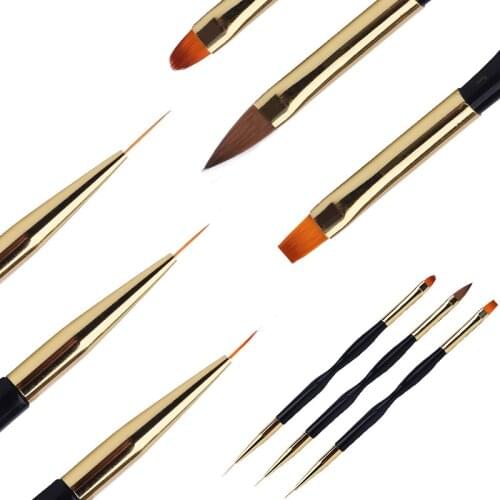 3Pcs Acrylic French Stripe Nail Art Liner Brush Set 3D Tips Manicure Ultra-thin Line Drawing Pen UV Gel Brushes Painting Tools