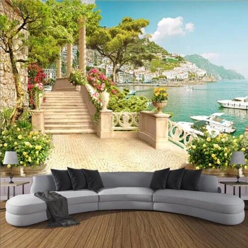 Custom 3D Photo Wallpaper Garden Balcony Stairs Lake View 3D Living Room Sofa Bedroom TV Background Wall Mural Wallpaper Decor