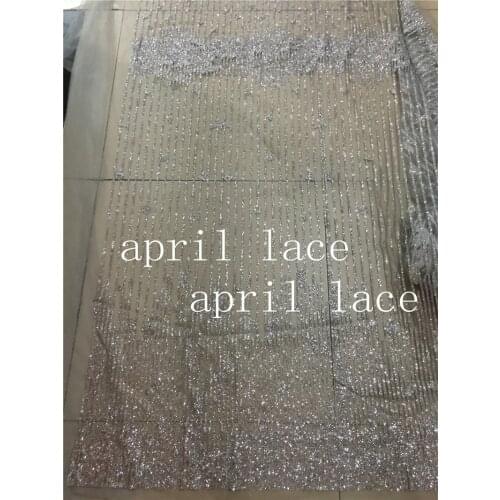 5 yards bzh005 silver stripe glued sparkle glitter mesh net tulle lace fabric for sawing /evening dress