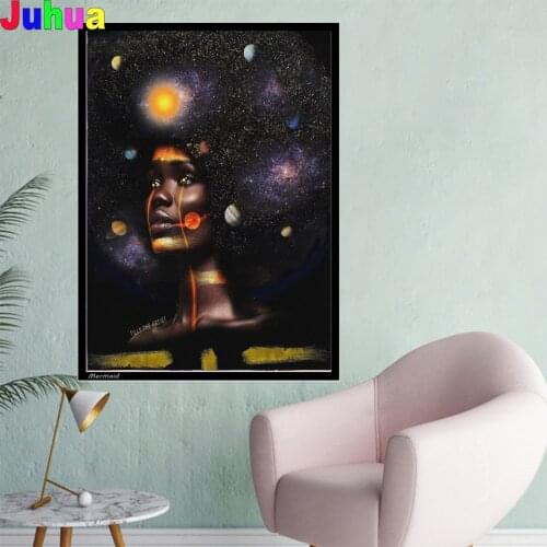 Planet african black woman diamond embroidery full square round 5d diy diamond painting cross stitch rhinestone pictures