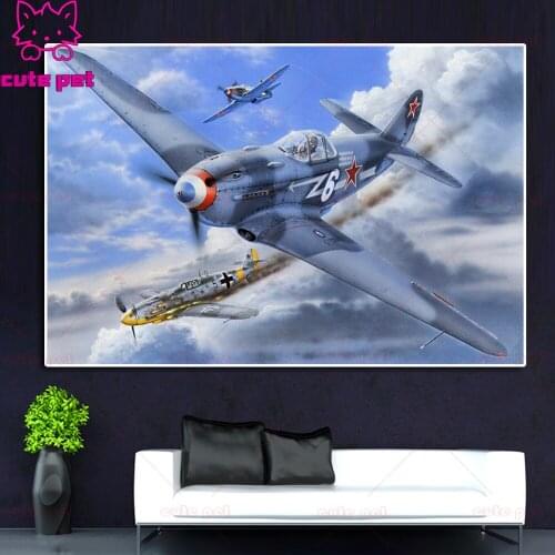 DIY Diamond Embroidery Yak 3 fighter air battle monoplane fighter classic Diamond Painting Cross Stitch Diamond Rhinestone Decor
