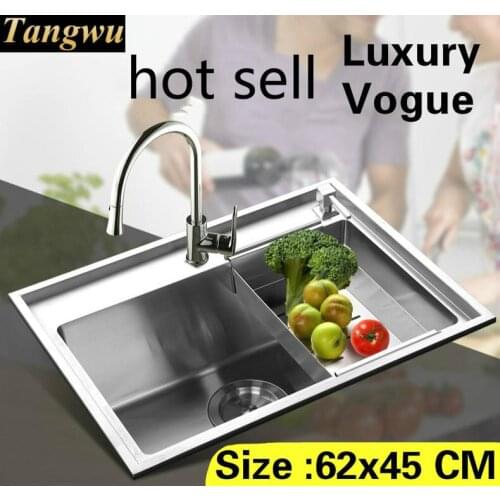 Free shipping Home luxury big kitchen manual sink single trough high capacity durable 304 stainless steel 620x450 MM