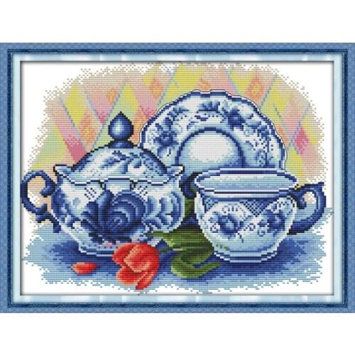 Joy Sunday The Celadon Teapot Home Decor Counted Printed Canvas Cross Stitch Pattern DIY Kit 11&14CT Embroidery Needlework Set