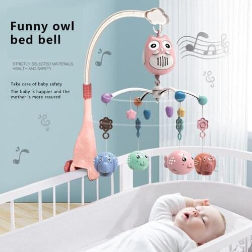 Baby Rattle Musical Crib Mobile Infant Bed Decors Hanging Rotating Bell & Rack Cute Animal Owl Shape Removable Educational Toys