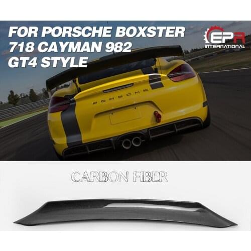 For Porsche 2016 On Boxster 718 Cayman 982 GT4 Type Carbon Fiber Rear Duckbill Spoiler Glossy Finish Trunk Splitter Wing Lip
