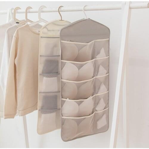 Dual Sided Hanging Bag Closet Hanging Organizer Hanger with 25 Mesh Pockets for Underwear Underpants Bra Socks