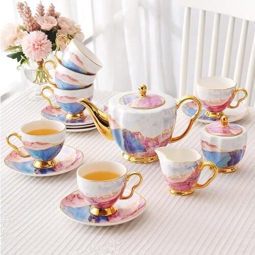 European Bone China Coffee Cup Set Small Luxury English Afternoon Tea Set Coffee Cups Cup And Saucer Pot Sugar Bowl Milk Jug