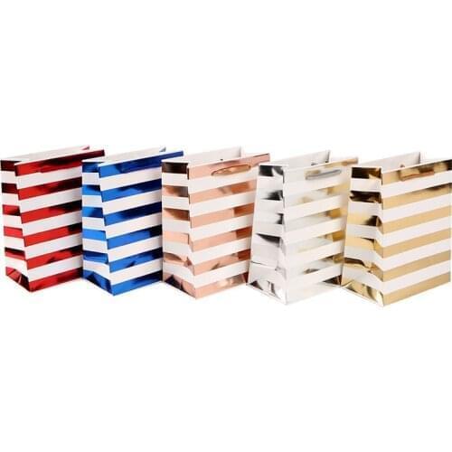 Horizontal Stripe Paper Bags Colorful Striped Gold Line Paperboard Bags Business Advertisement Commercial Gift Package