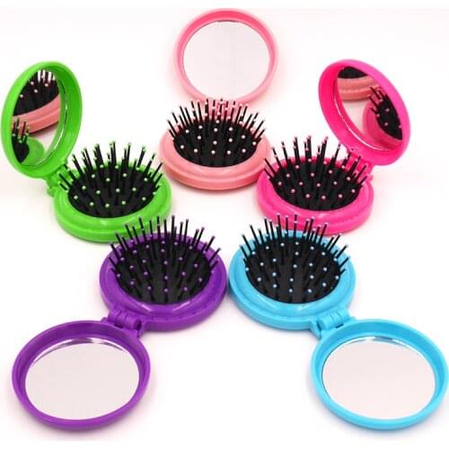 Hot sale 1Pcs Hair Comb Folding Massage Hair Brush Round 4 Colors Mini Airbag Comb With Mirror Travel Hairbrush Makeup Comb