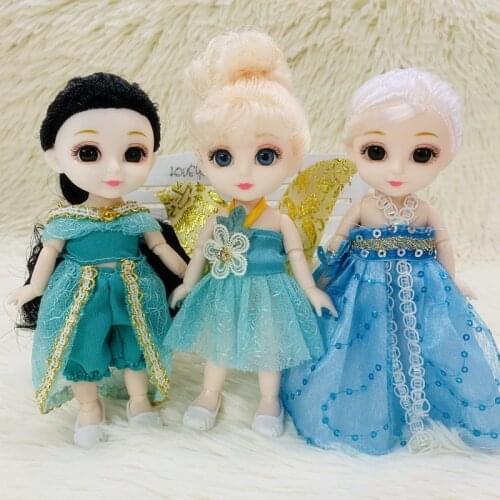 New 16CM Bjd Doll 13 Movable Joints Cute Face Shape 3D Blue Brown Big Eyes and Fashion Clothes Sweet Doll Toy Best Gift for Kids