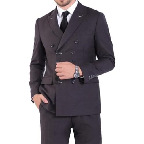 Men Slim Fit Fashion Business Casual Double Breasted Blazers Jacket Coat Trousers Wedding Groom Party Skinny 2 Pcs Suits Pants