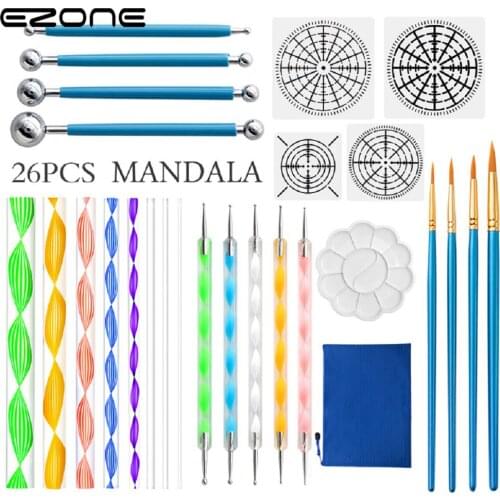 EZONE 26PCS Mandala Kit Dotting Tools Painting Template For Painting Rocks Painting Stencil Dot Brushes Art School Office Supply