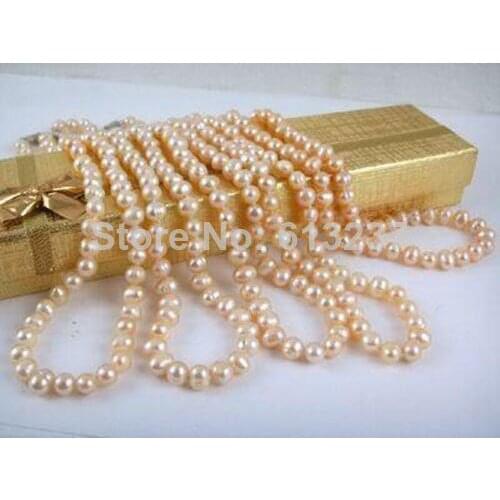 New fashion free shipping charming Wholesale 3pcs 7-8mm Pink Akoya Pearl Necklace 18"BV193